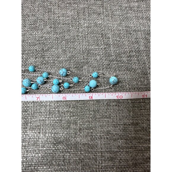 Layered Turquoise Bead Necklace w/ Silver Chain Adjustable Length Women Fashion - Picture 4 of 5